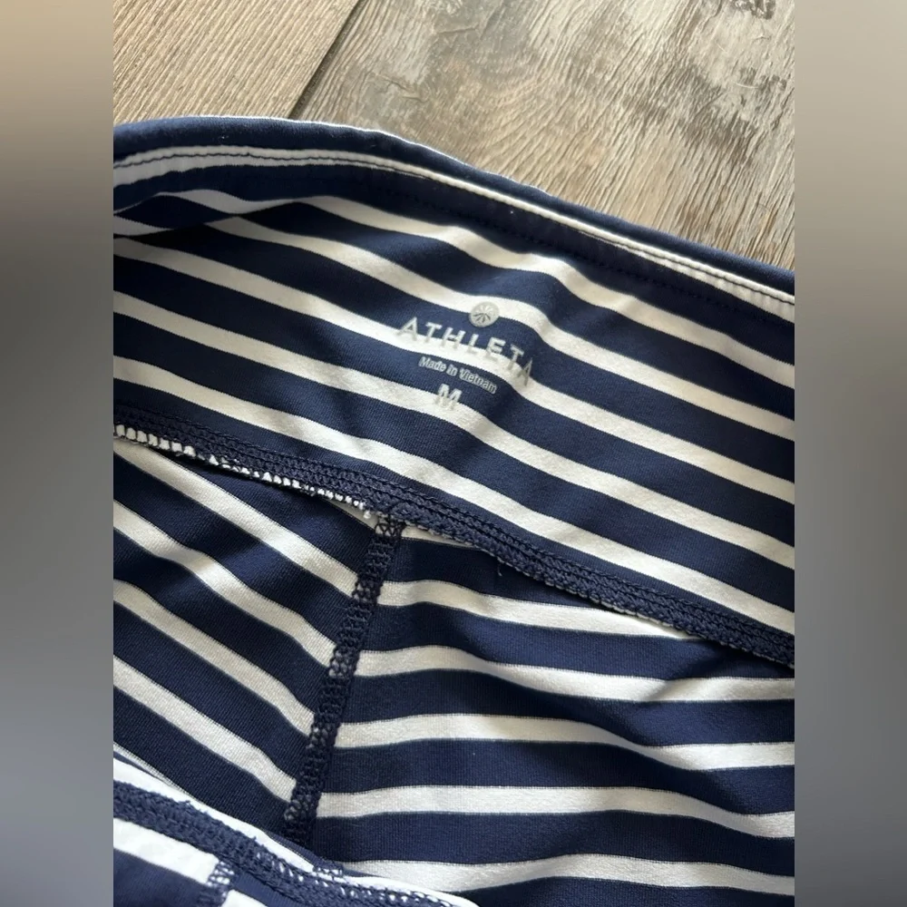 Athleta Chaturanga Navy & White Striped Cropped capri Leggings - Picture 4 of 4